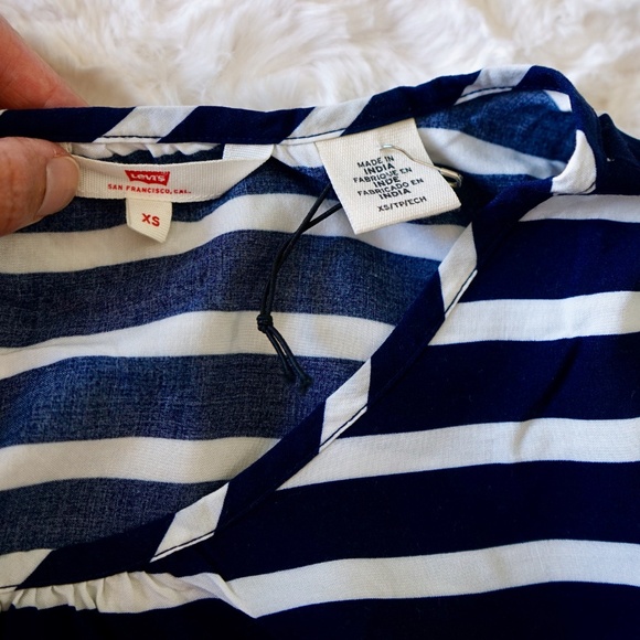 Levis - Half Tie Sleeve Blouse Navy Blue White Striped Size XS - Picture 3 of 11